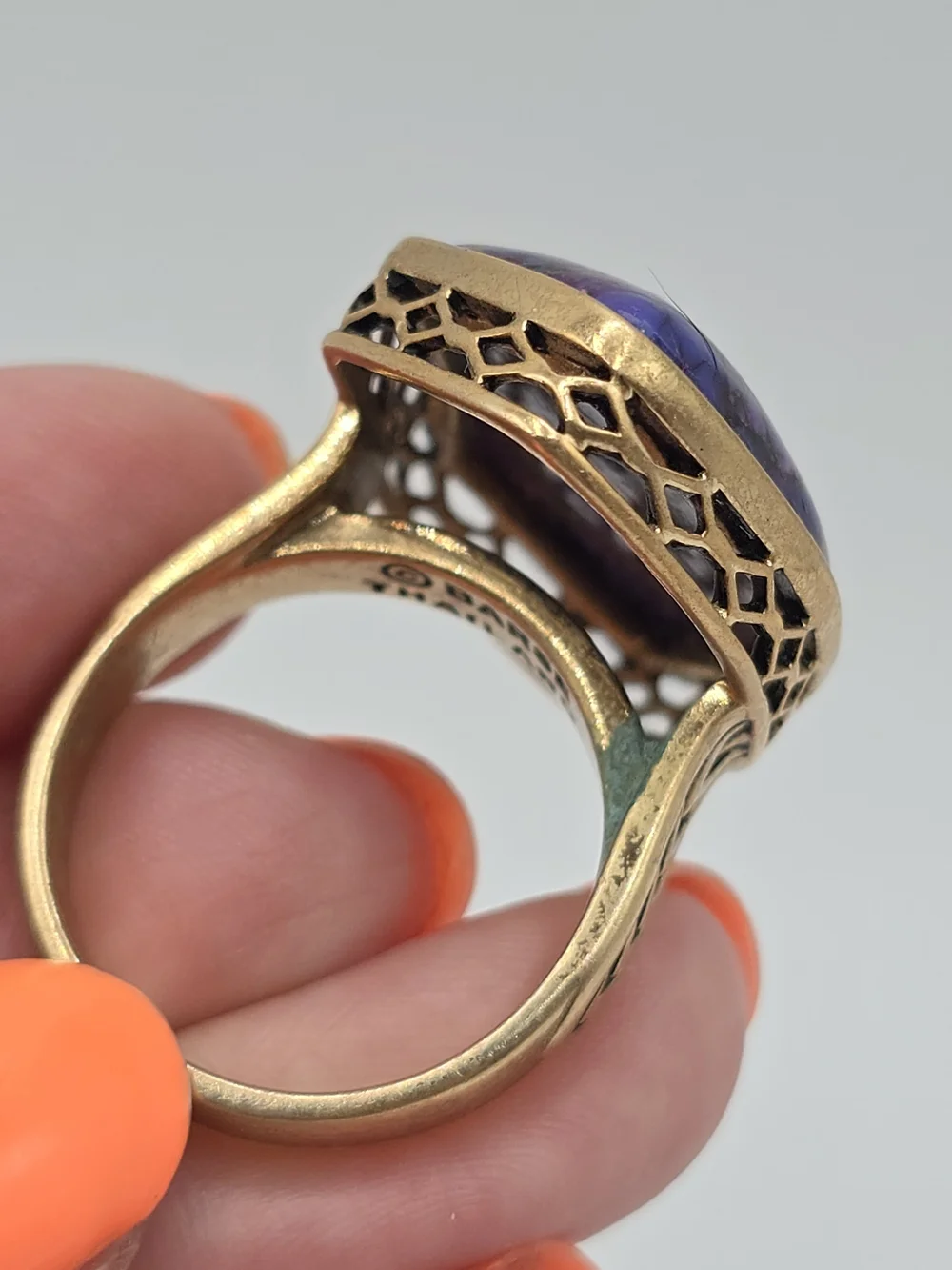 Barse Purple Turquoise Ring Bronze Color Enhanced Statement Size 9.75 - Picture 6 of 11